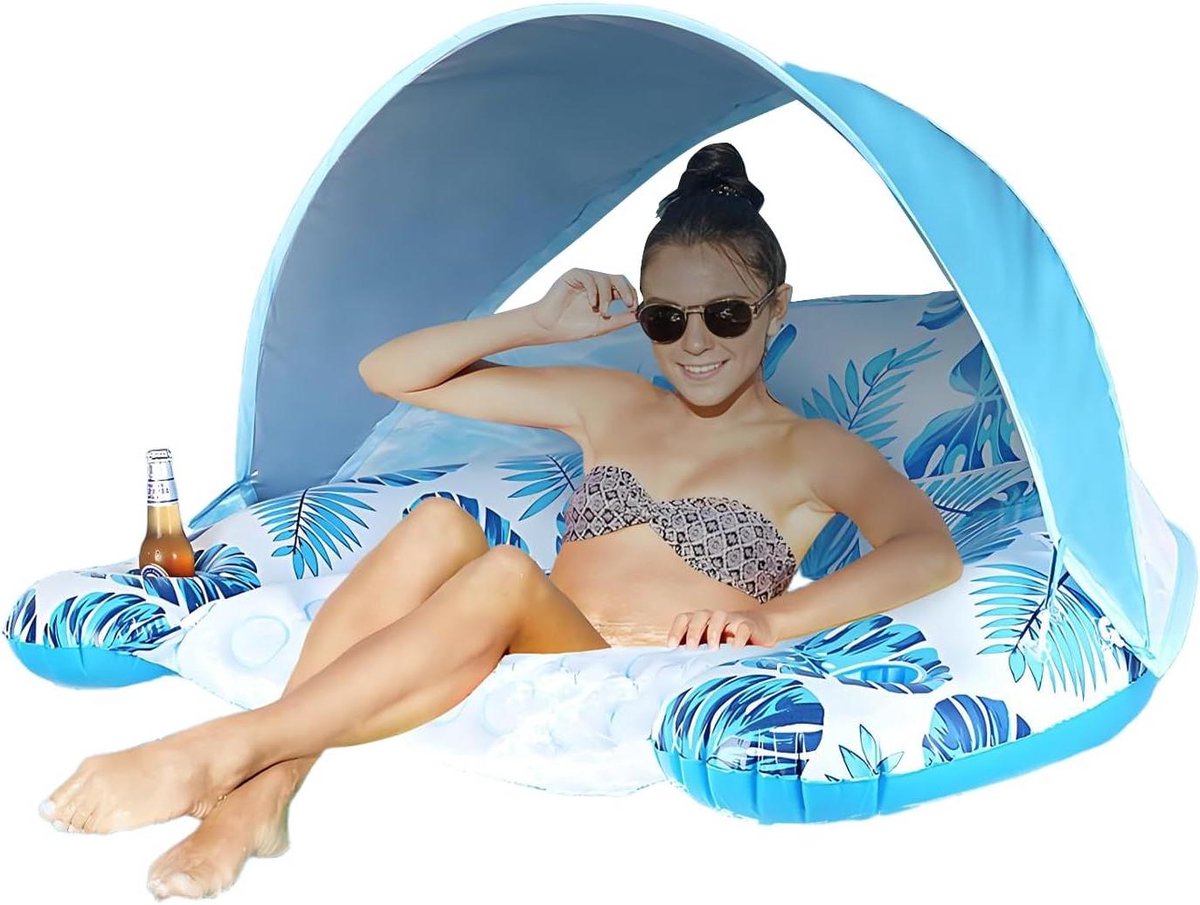 Opblaasbare Lounger - Zonnedek Drijver - Water Ontspanning - Met Zonnedak - Zie Beschrijvi