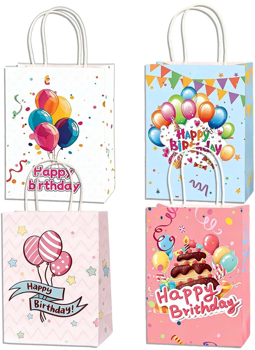 Dailygoods - Set van 4 Kleine Cadeauzakjes van Kraftpapier met Handgrepen