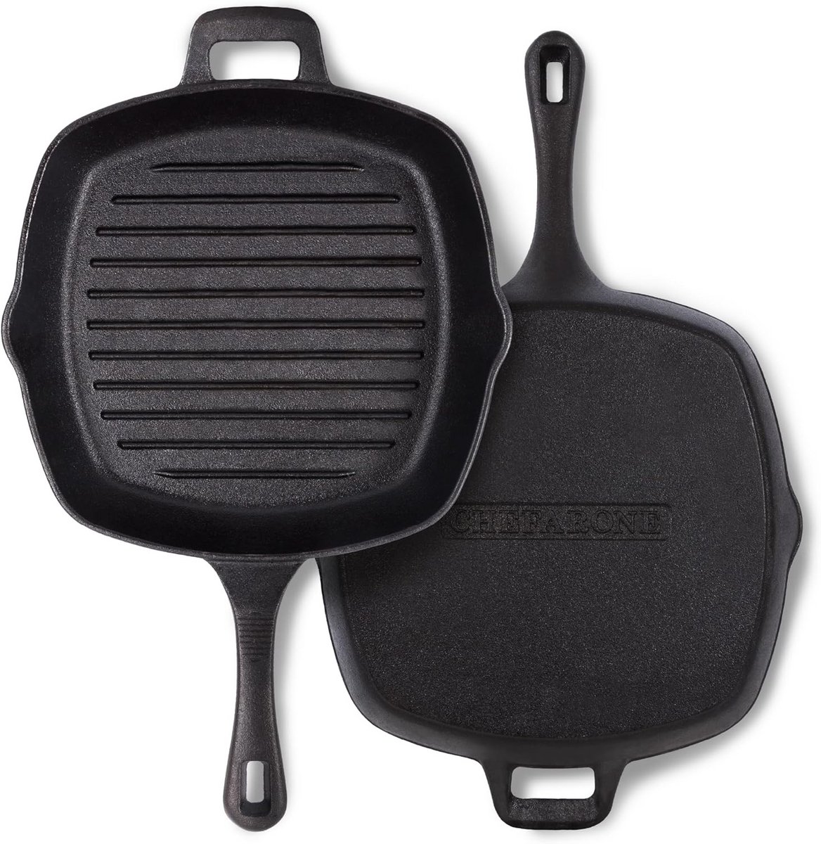 Gietijzeren Grillpan - Koekenpan - Vlees Vis Grillen - Ingeëmailleerd - 25.5 cm - Zwart