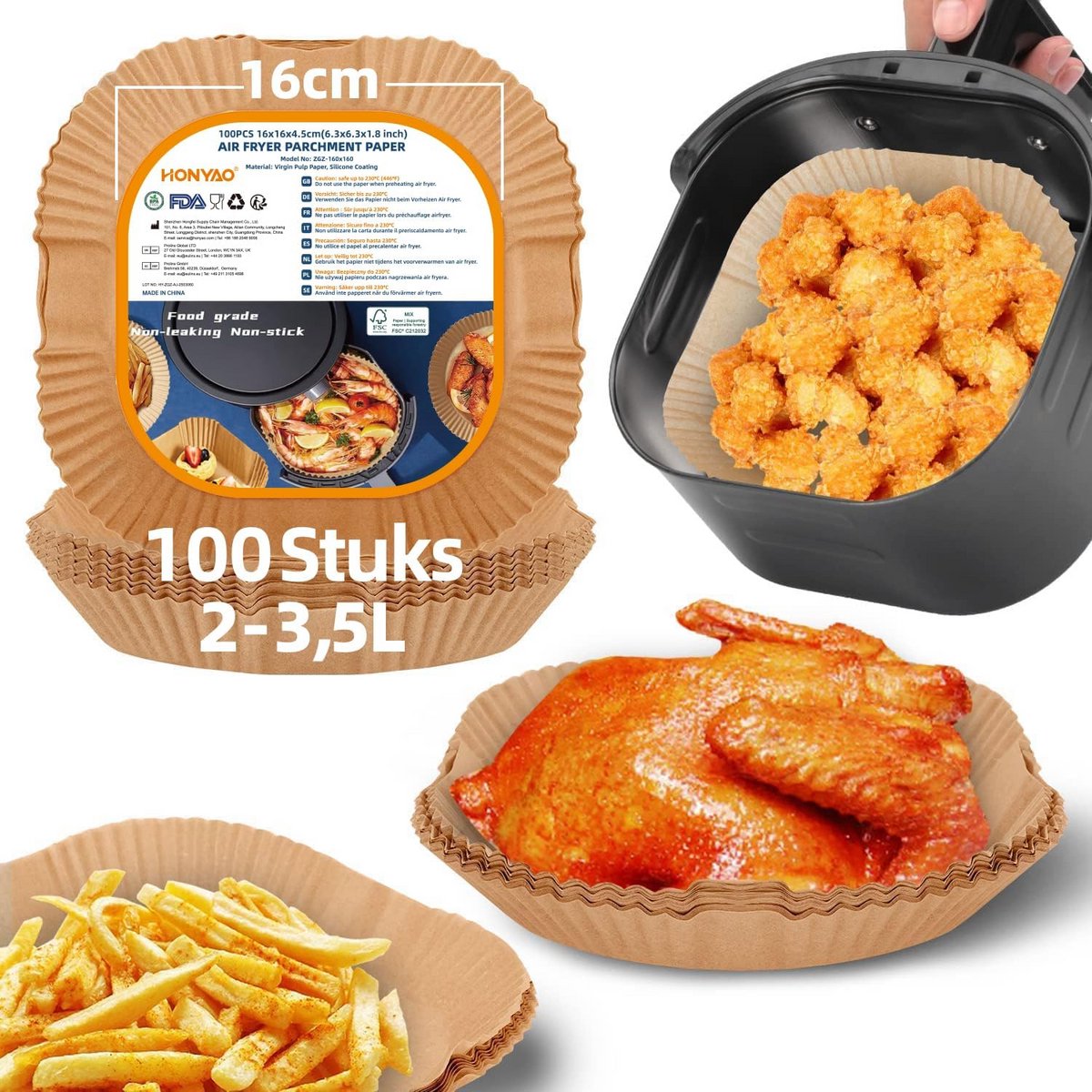 Airfryer Bakpapier - Wegwerp Voeringen - Gemakkelijk Koken - Hittebestendig & Non-stick - 100 stuks - Natuur