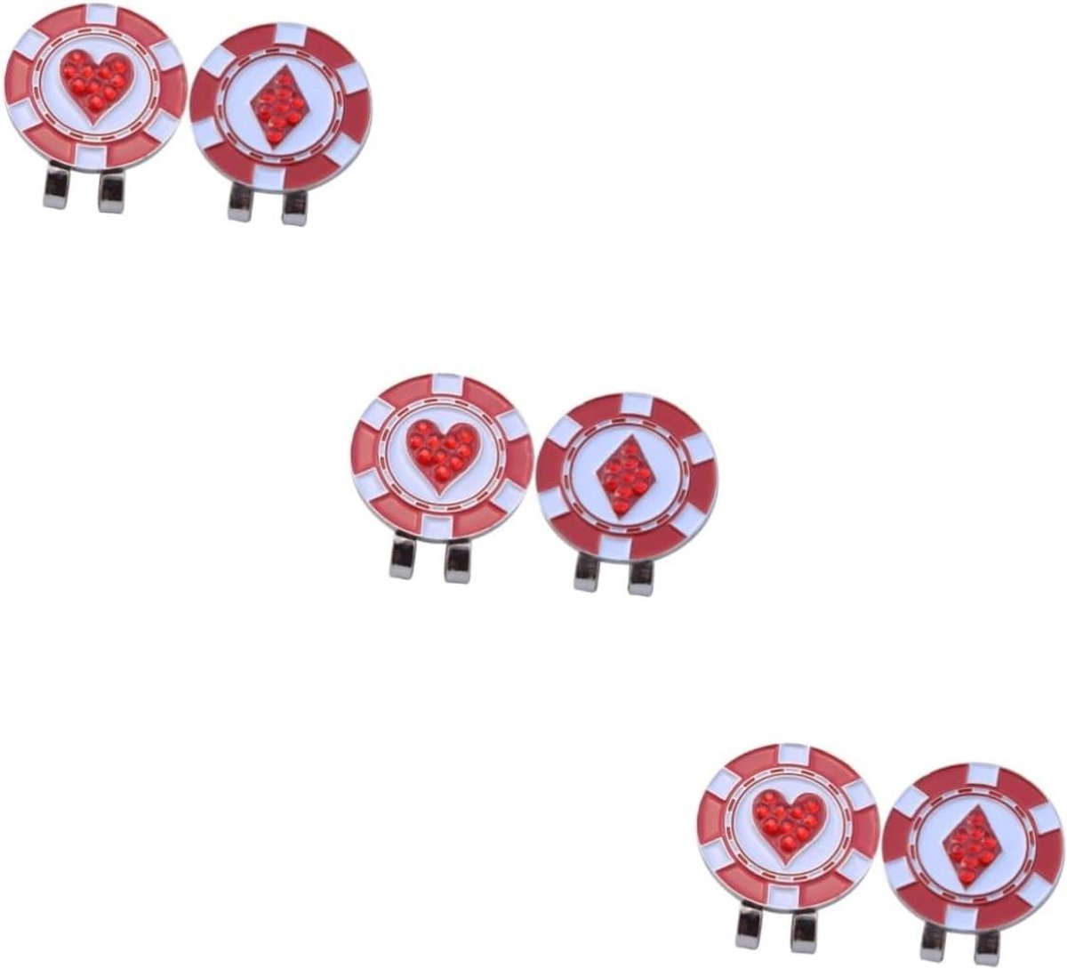 Golf Bal Markers - Markeer Tools - Golfspel Ondersteuning - Duurzaam Metalen Ontwerp - 6 Stuks - Rood