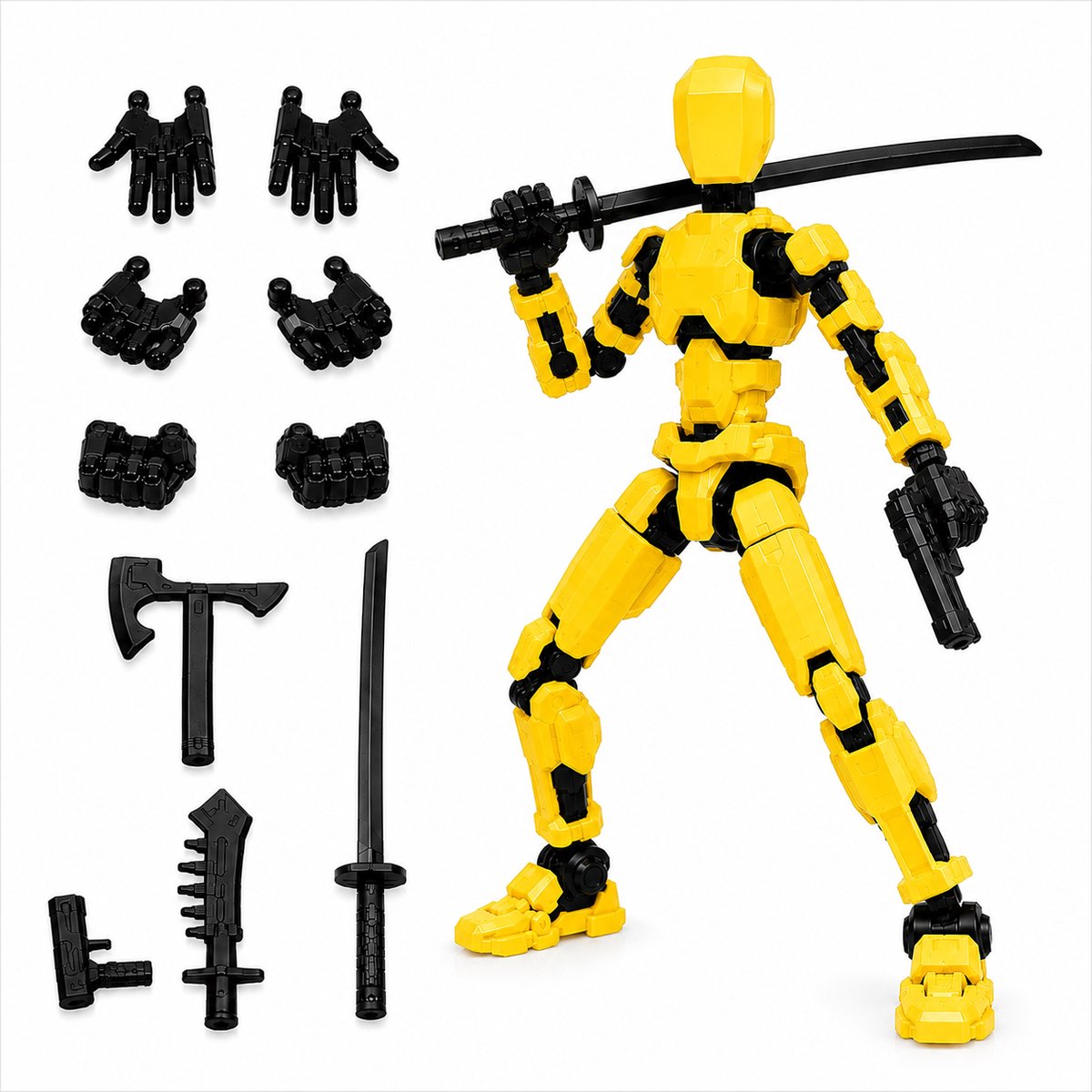 Enluxe Gele T13 Stick Action Figure – Flexibele Beweegbare Pop, Verwisselbare Handen en Speelgoedwapens, Creëer je Eigen Gevechtsscene, Perfect voor Kinderen en Verzamelaars