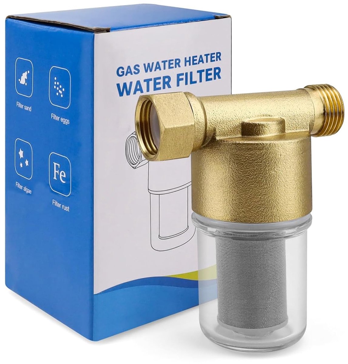 Effectief 1/2 waterfilter voor kraan met roestvrijstalen element, kalkfilter en onzuiverheden verwijdering voor douches, kranen en wasmachines