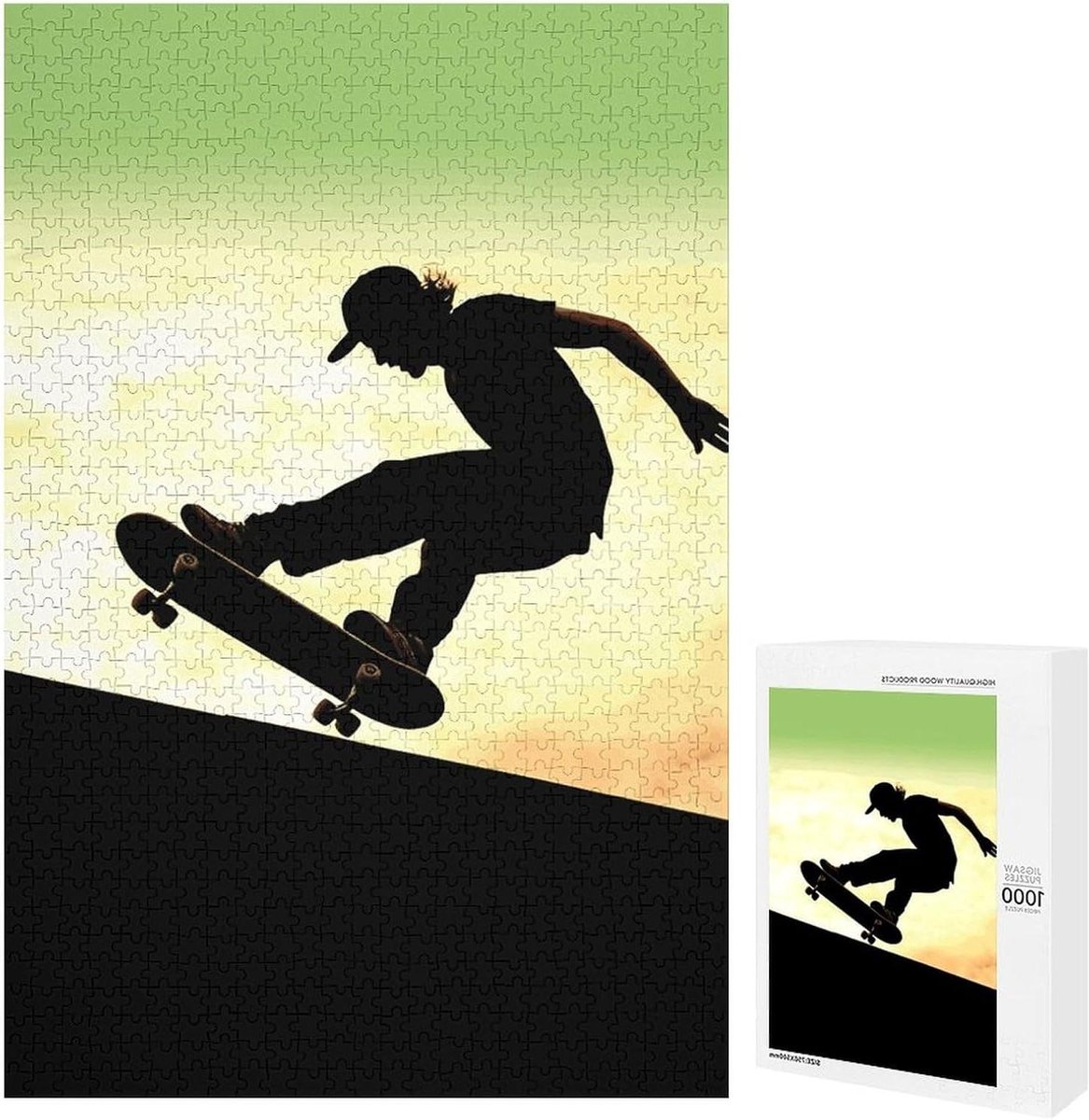 Houten Puzzel - Legpuzzel Skateboard - Ontspanning en Decoratie - Gladde Nauwkeurige Afwerking - 1000 Stukjes - Wit