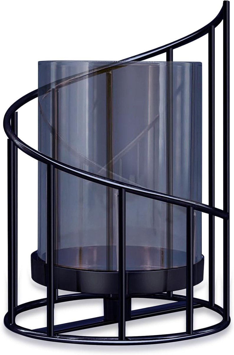 Kandelaar met Glas - Kaarsenhouder Lantaarn - Sfeervol Dineren - Winddichte Deksel - 155 cm Hoog - Zwart