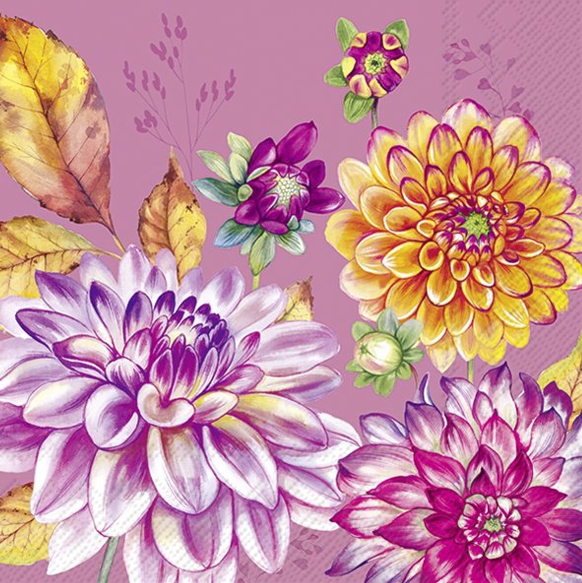 IHR Lunch servetten - Dahlina pink - 20 stuks - Bloemen - Roze - Tafeldecoratie - Herfst - Decoupage - Geschenkenlaantje