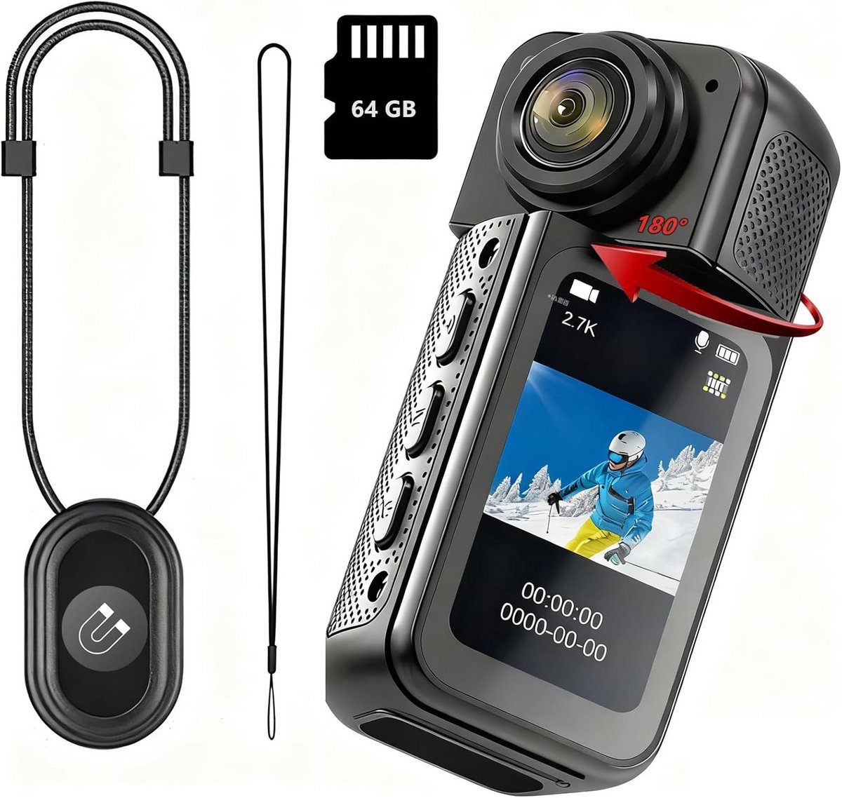 Mini Camera - Actie Cam - Vlogs Maken - 180 Graden Draaibaar - 2.7K Resolutie - Zwart