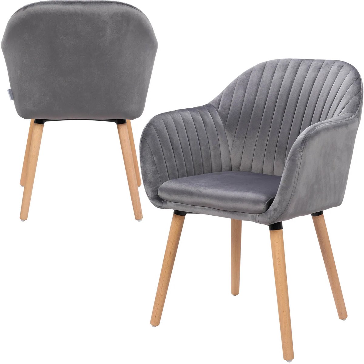 Vedder House - Eetkamerstoelen - Set van 2 - Grijs - Gestoffeerd - Met rugleuning - Met ar