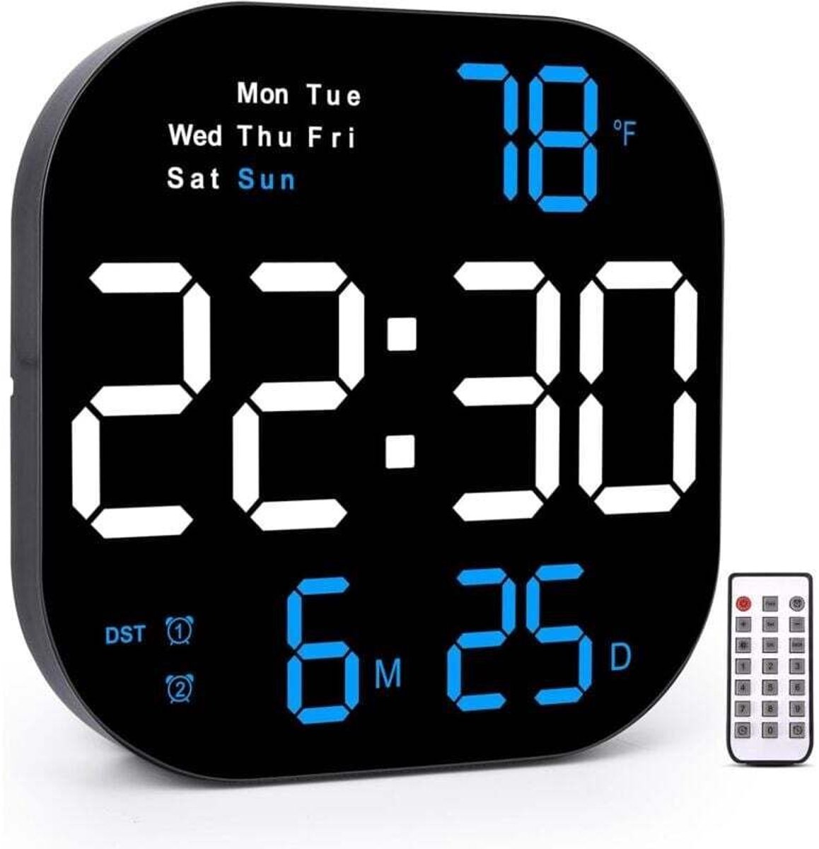 Grote digitale wandklok geschikt voor een 10,55 inch LED-display, automatische helderheidsregeling, afstandsbediening en vierkante wekker; geschikt voor de inrichting van de woonkamer.