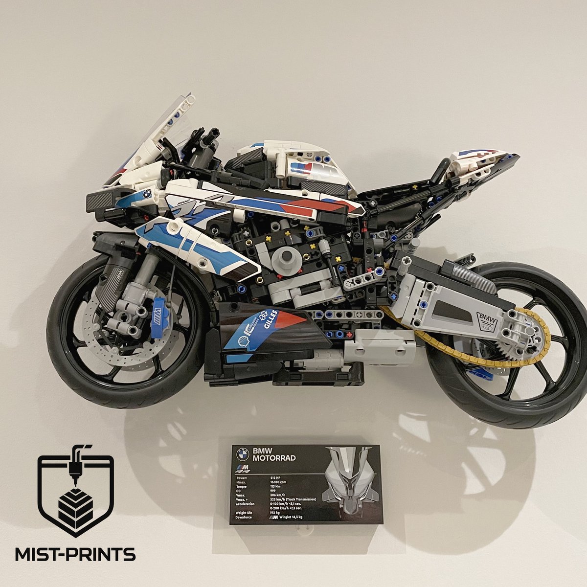 Mist-Prints - Wandbeugel voor bouwset 42130 - Muurhouder voor Superbike Motor - Geschikt voor LEGO - Zwart - 3D-geprint