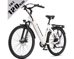 Elektrische Fiets TTGO C3 - 36V 18AH Accu - Actieradius Tot 120 Km - 28×2.0 Inch Wielen- Aluminium Lage Instapframe -Shimano 7 Versnellingen - Mechanische Schijfremmen - LCD Display - Elektrische Stadsfiets - Wit