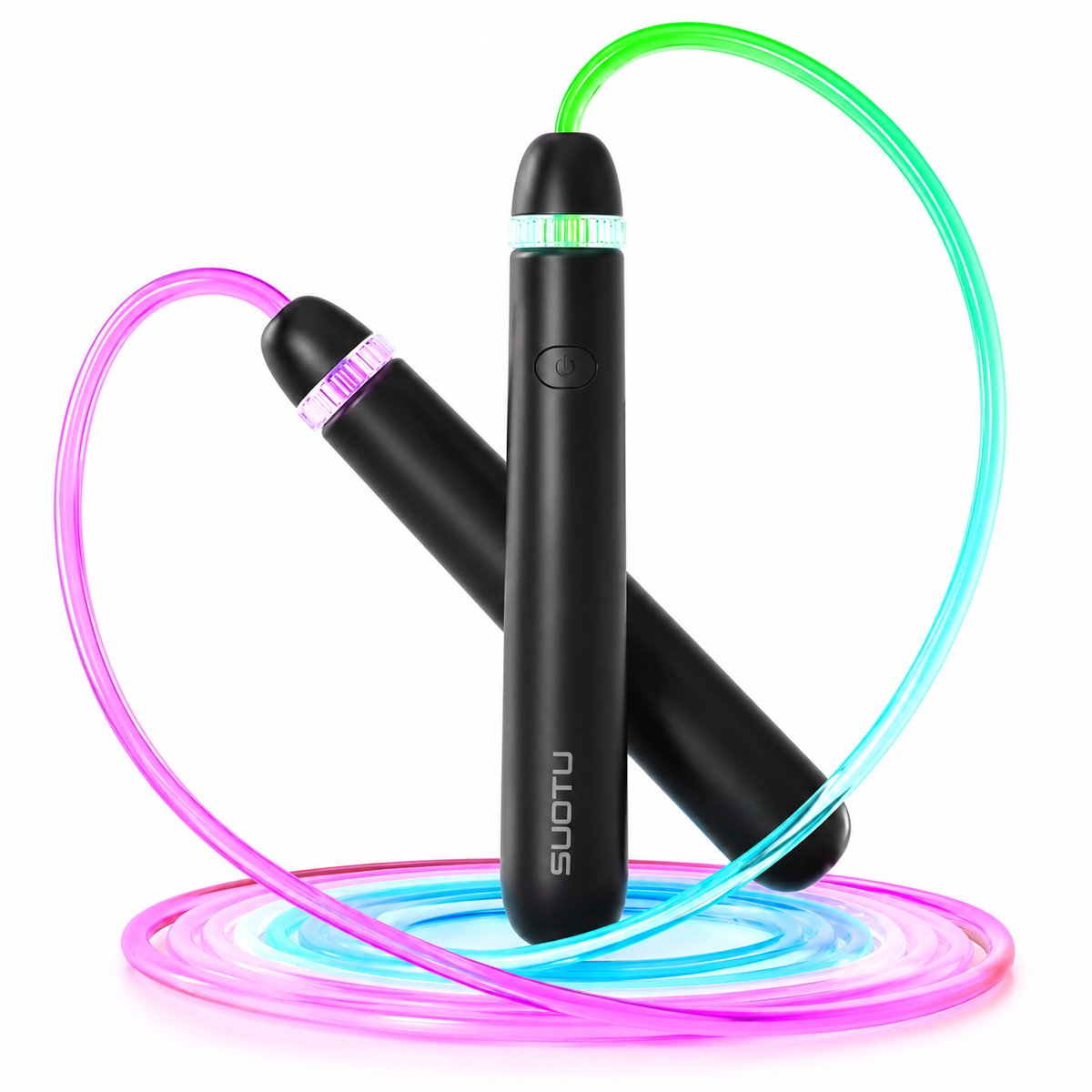 Suotu Springtouw met LED-verlichting - RGB - 280cm - Fitness springtouw - Touwtje springen - Zwart
