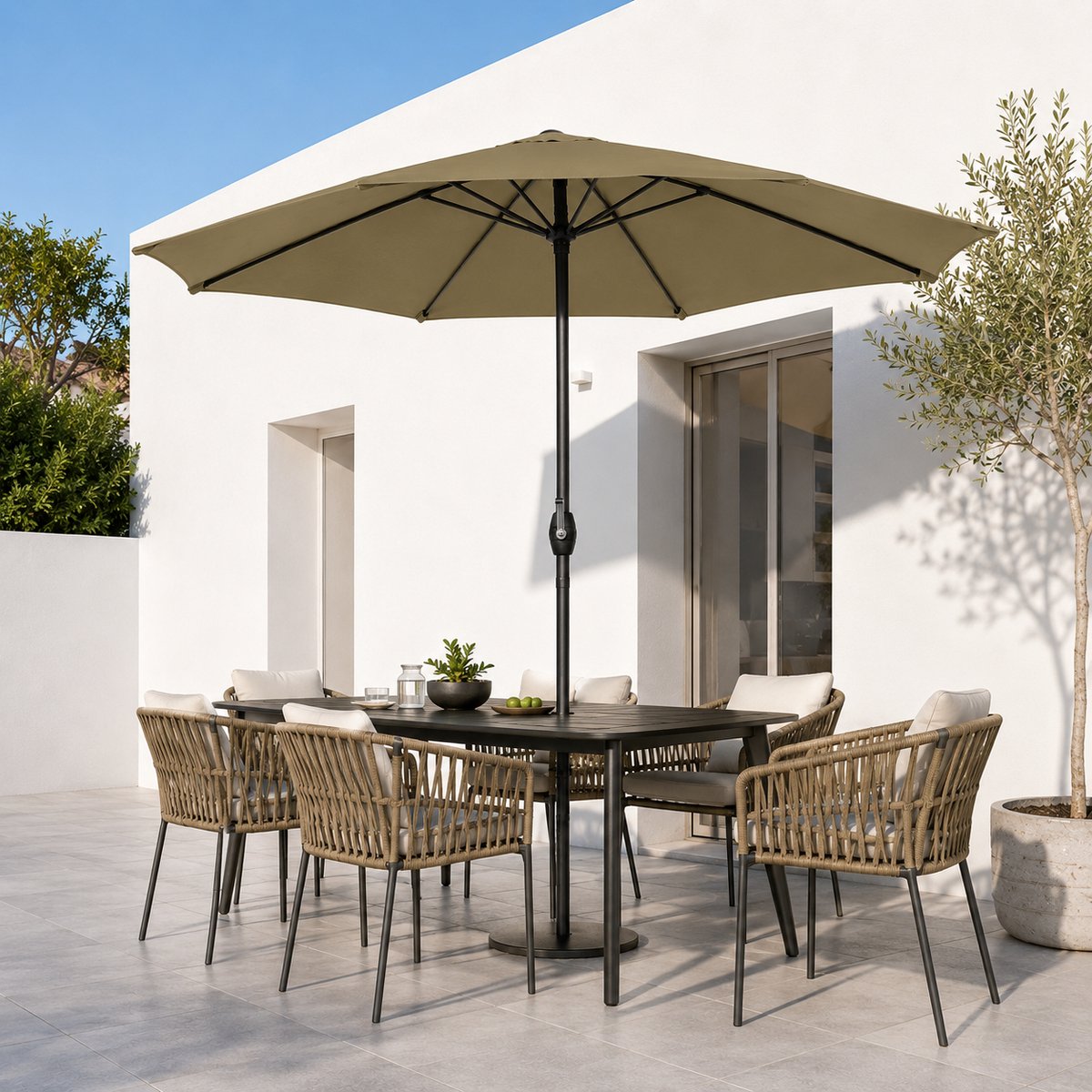 Stokparasols - Strandparasols - Balkonparasols - Parasol - 350cm - Waterdicht - UV-bescherming - Beige - Weerbestendig & in hoogte verstelbaar Balkonparasol Tuinparasol Patioparasol Zonwering UV-bescherming Opvouwbare marktparasol