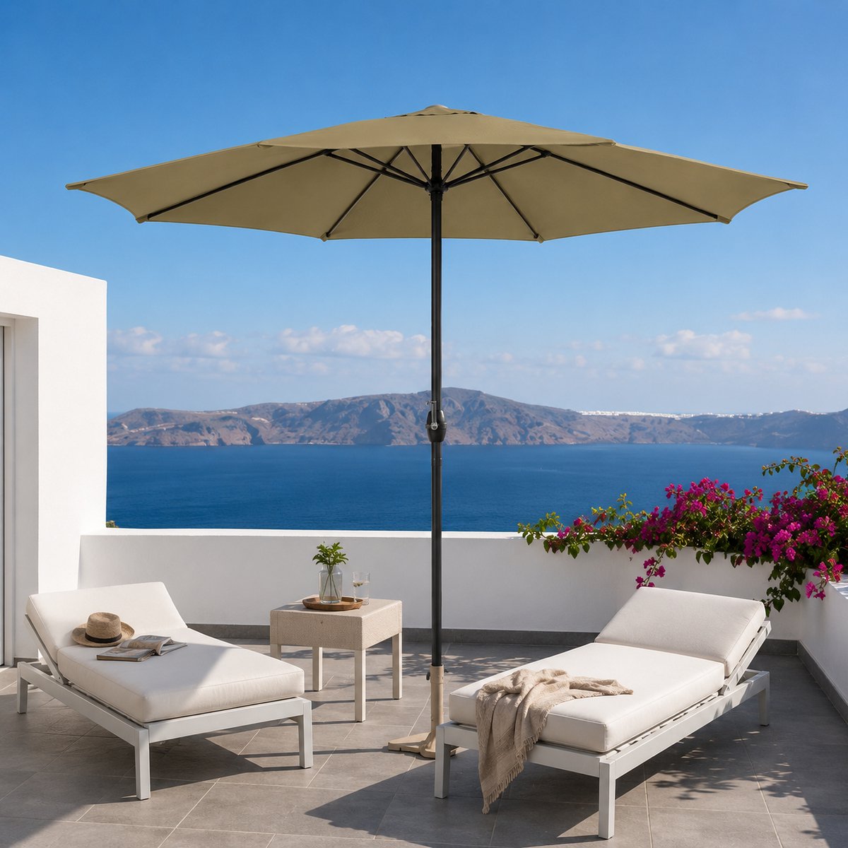 Stokparasols - Strandparasols - Balkonparasols - Parasol - 350cm - Waterdicht - UV-bescherming - Beige - Weerbestendig & in hoogte verstelbaar Balkonparasol Tuinparasol Patioparasol Zonwering UV-bescherming Opvouwbare marktparasol – foto 6