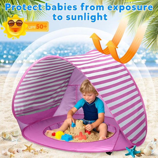Strandschelptent voor baby's, pop-up strandtent, babystrandtent met mini-zwembad, uv-bescherming, zonnetent voor peuters, picknick, tuin, strandschelptent — afbeelding 2