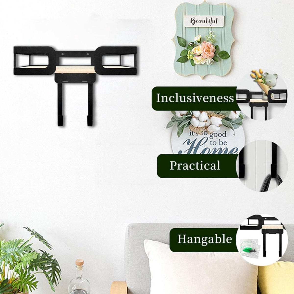 Wandmontage Strijkplank Houder - Wasruimte Organizer - Ruimte Besparen - Hout Metaal Combinatie - 28.5 cm Breed - Natuurlijk Hout