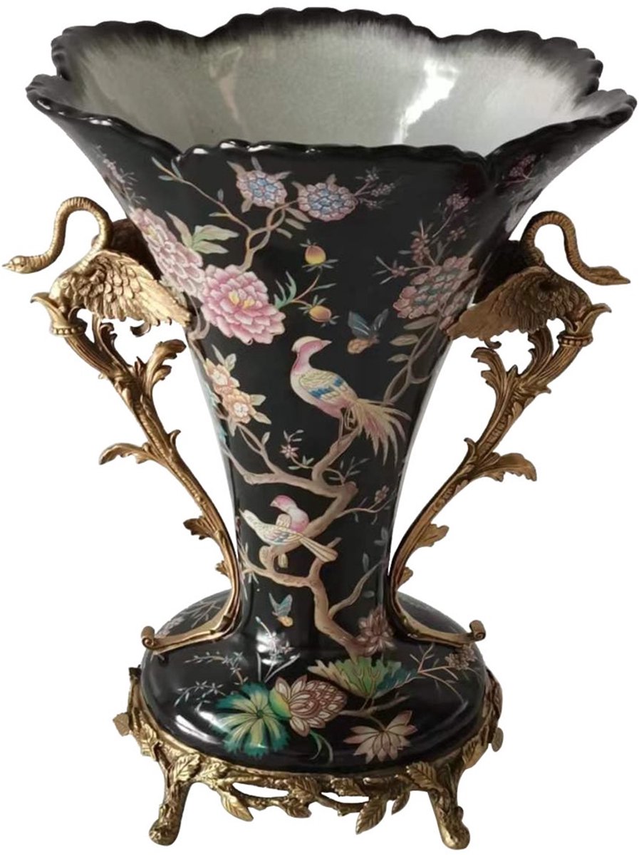 Vaas Vogels/Bloemen, zwart Ø29,5x28x35,7cm