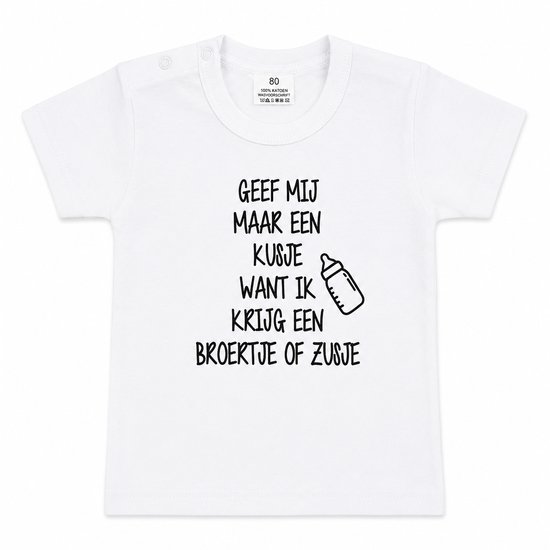 Shirt Aankondiging zwangerschap kusje broertje zusje Ik word grote zus | korte mouw | wit | maat 86 zwangerschap aankondiging bekendmaking Baby big sis sister