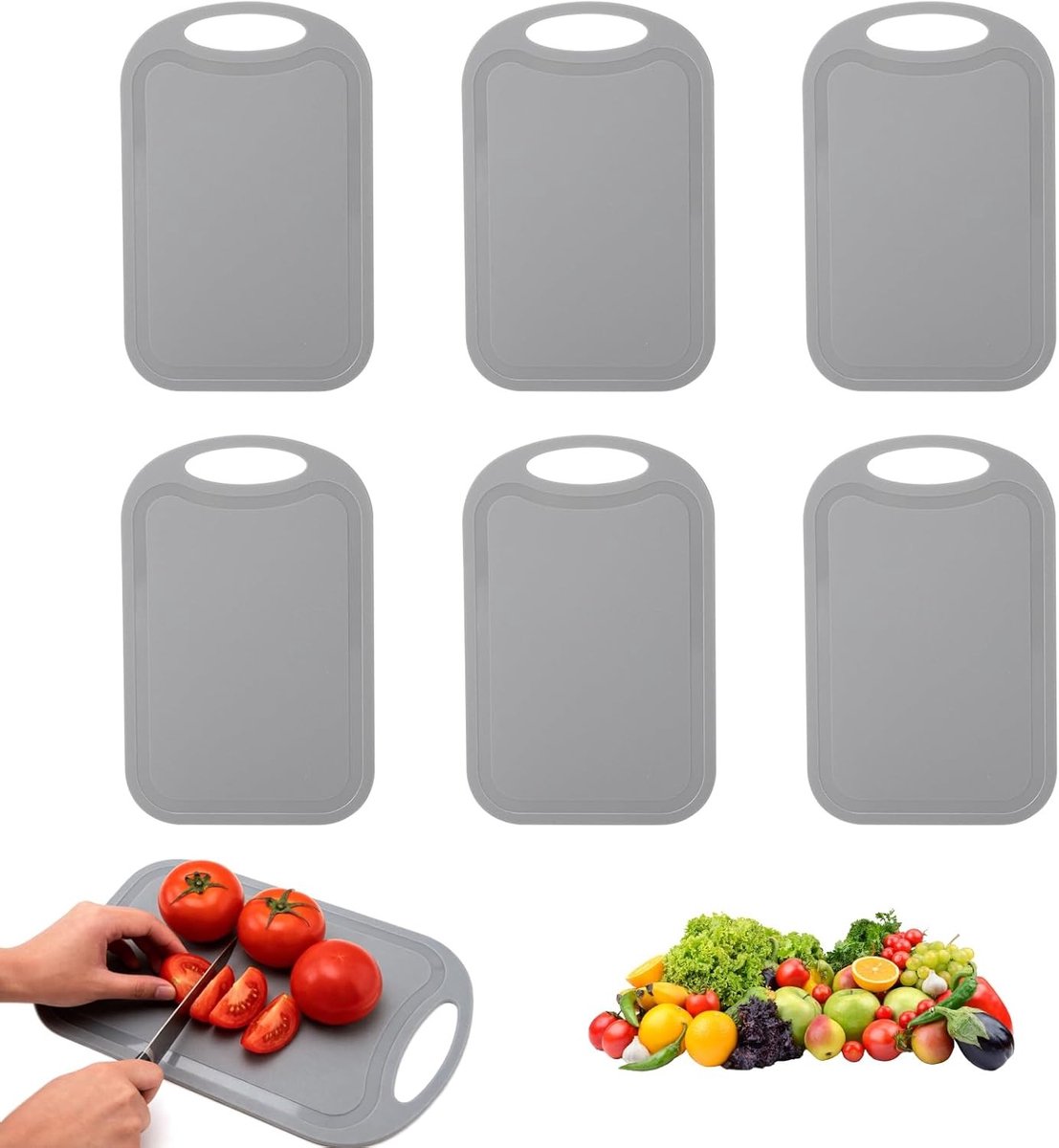 Set van 6 mini snijplanken van plastic - voedselveilig, vaatwasmachinebestendig en ruimtebesparend - ideaal voor groenten, vlees en kamperen in kleine keukens