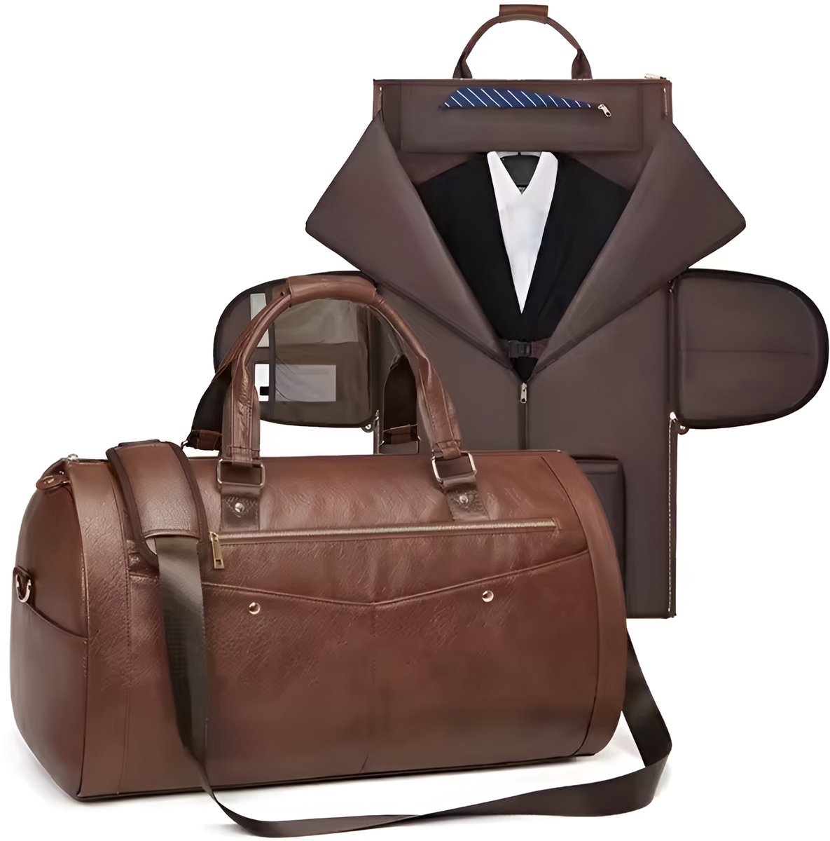 CarryQuest® - Weekendtas Heren en Dames - Opvouwbare Reistas Handbagage 50x30x28 cm - Duffel Bag met Kledinghoes - Schouderriem - Smart Sleeve - Waterafstotend - Robuust Materiaal - Bruin
