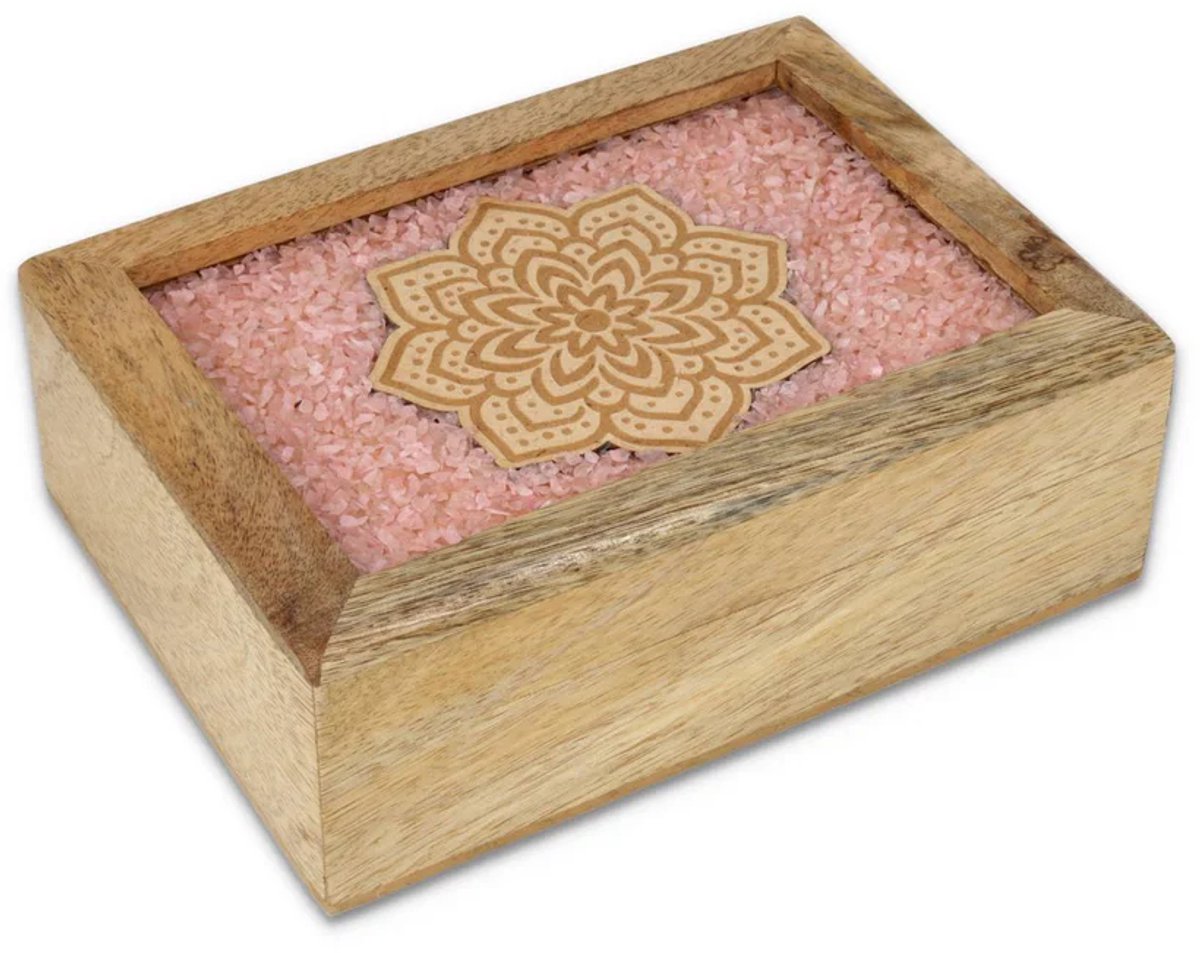 Tarot sieradendoos Mandala rozenkwarts mangohout - ± 18 cm x 14 cm x 7 cm
