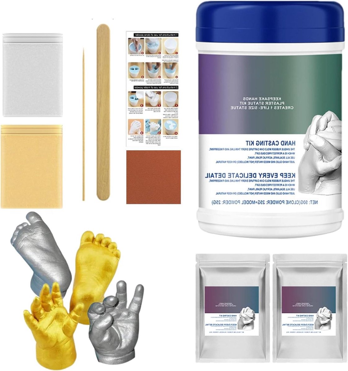 Handgietset Familie - Aandenken Maken - Herinneringen Vasten - Gedetailleerde Gipsafdruk - 1 Set - Wit