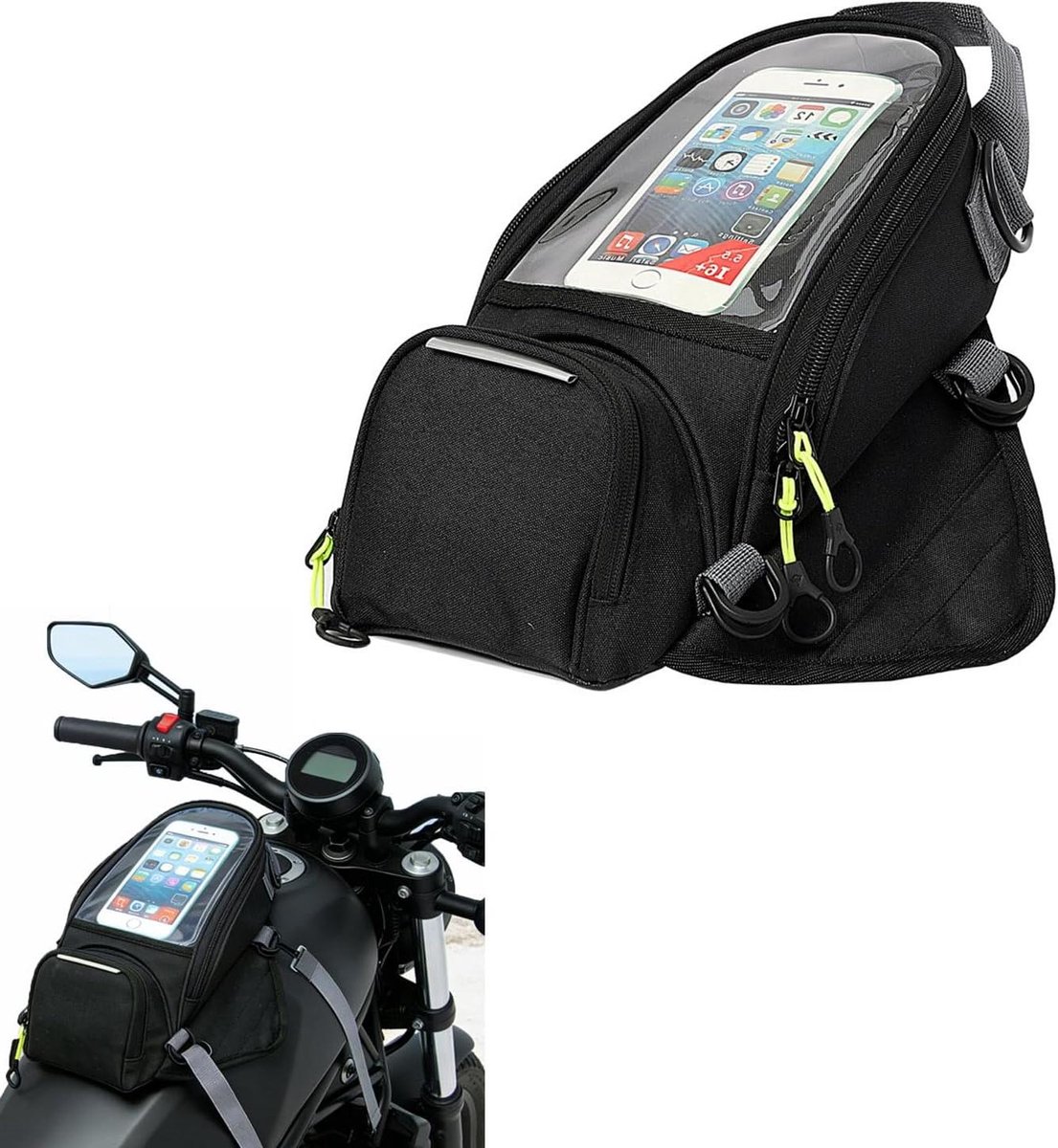 Motorfiets Tanktas - Magnetische Tas - Tijdens Toertochten - Waterdicht Weerbestendig - Meerdere Vakken - Zwart