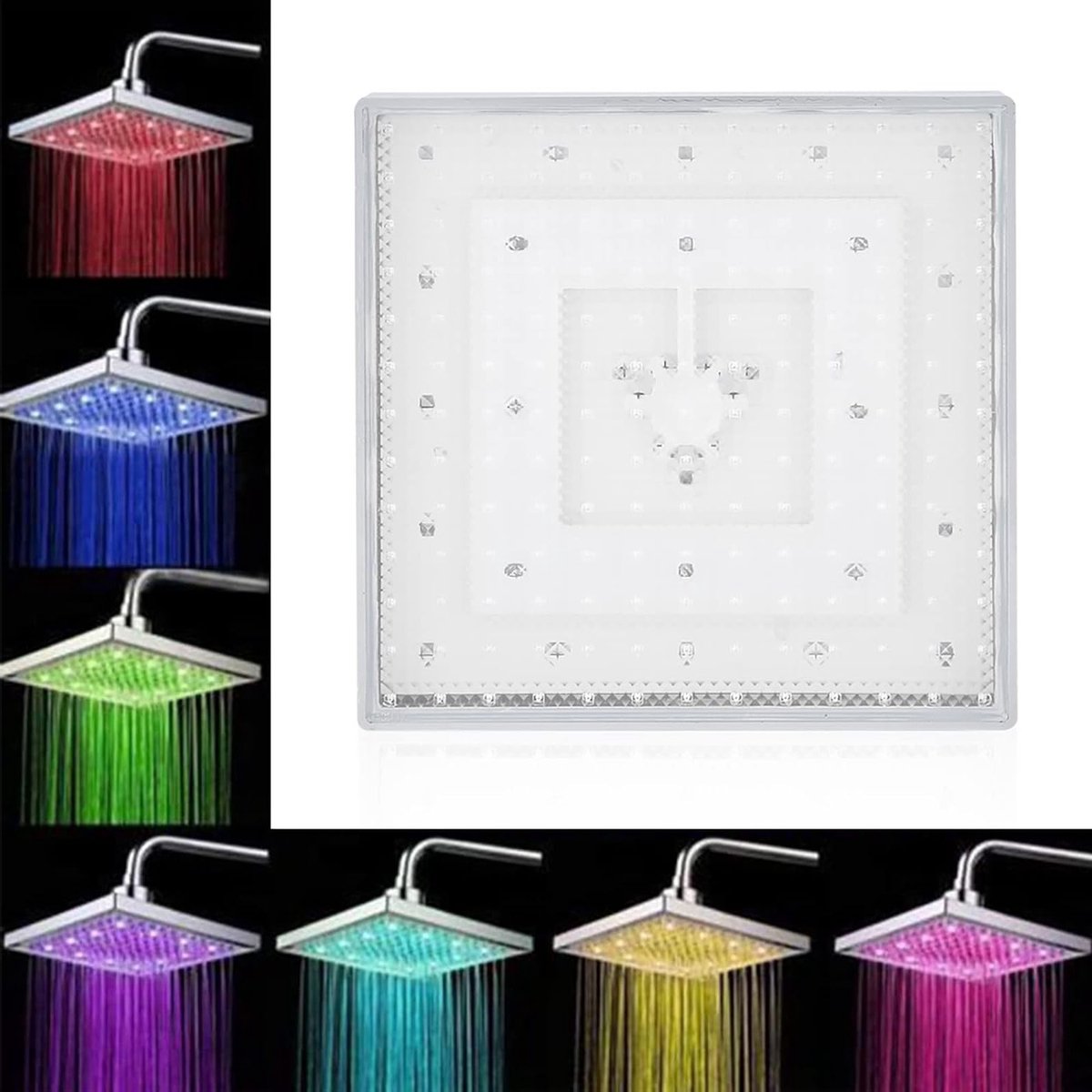 Kleurveranderende LED Douchestraal met 8 Inch Vierkante Regenkop, Hoge Druk en Romantische Verlichting