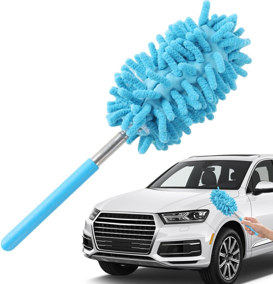 Auto Stofborstel - Reinigingsborstel - Auto Reinigen - Verstelbare Handgreep - 24-72 cm - Blauw