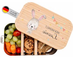 Gepersonaliseerde Broodtrommel - Lunchbox Kinderen - Snacks Meenemen - Met Naam Personaliseren - 1100 ml - Konijn Slinger