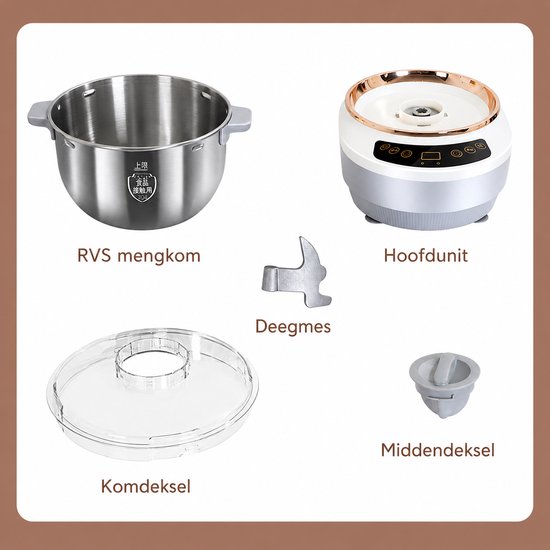 Jensaro Deegkneedmachine 7L - Elektrische Deegmixer Met Fermentatie/Rijsfunctie - RVS Mengkom - Voor Brood, Pizza Of Koekjes — afbeelding 2