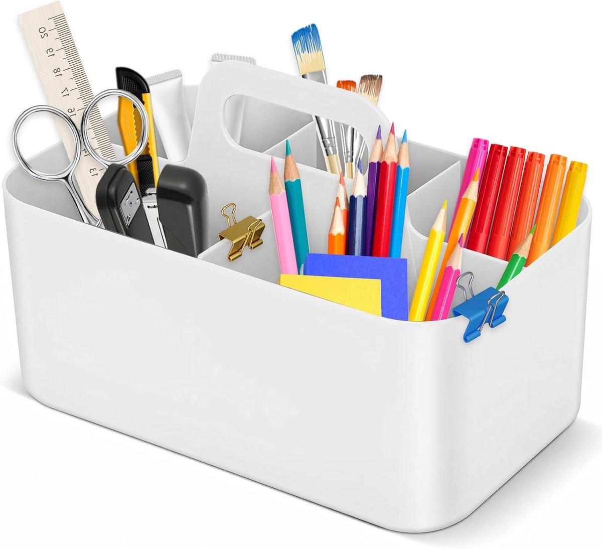 Multifunctionele Organizer met Handvat, 4 Compartimenten, Stapelbare Penhouder voor Bureau, Kunstbenodigdheden en Keukenopslag