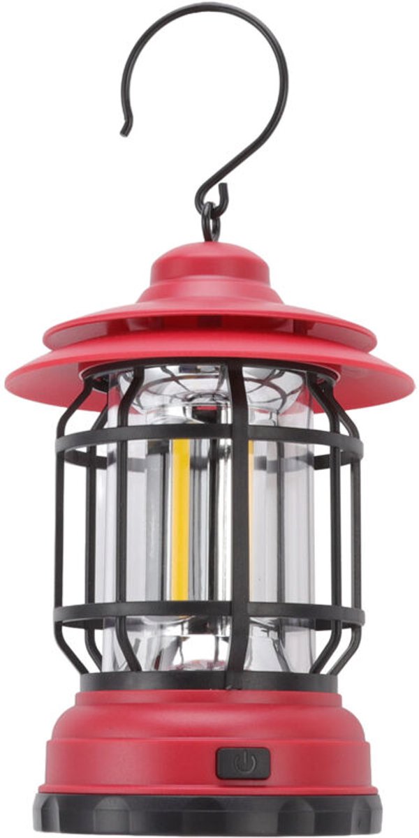 Draagbare LED-kampeerlampgeschikt voor buiten, retro tenthanglamp, multifunctionele COB-lamp in retrostijl, rood.