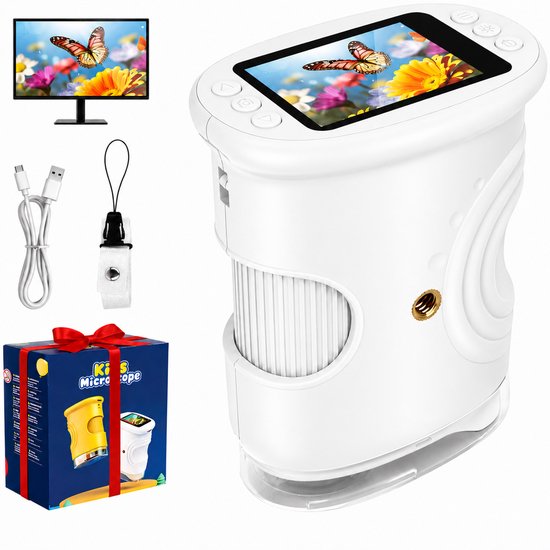 Microscope Numérique De Poche 1000x - Écran IPS 2,0" - 8 LED Réglables - Batterie 600 MAh - 2MP HD - Anti-tremblement - Capture 200 Photos - Idéal Pour Enfants Et Jeunes Scientifiques Dès 4 Ans