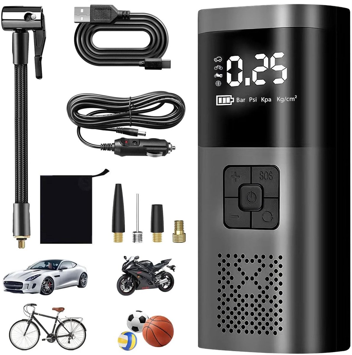 Dailygoods - Elektrische Luchtpomp - Draagbare Fietspomp - 6000 mAh Accu - Compact en Efficiënt - Geschikt voor Auto, Motorfiets, Fiets en Bal