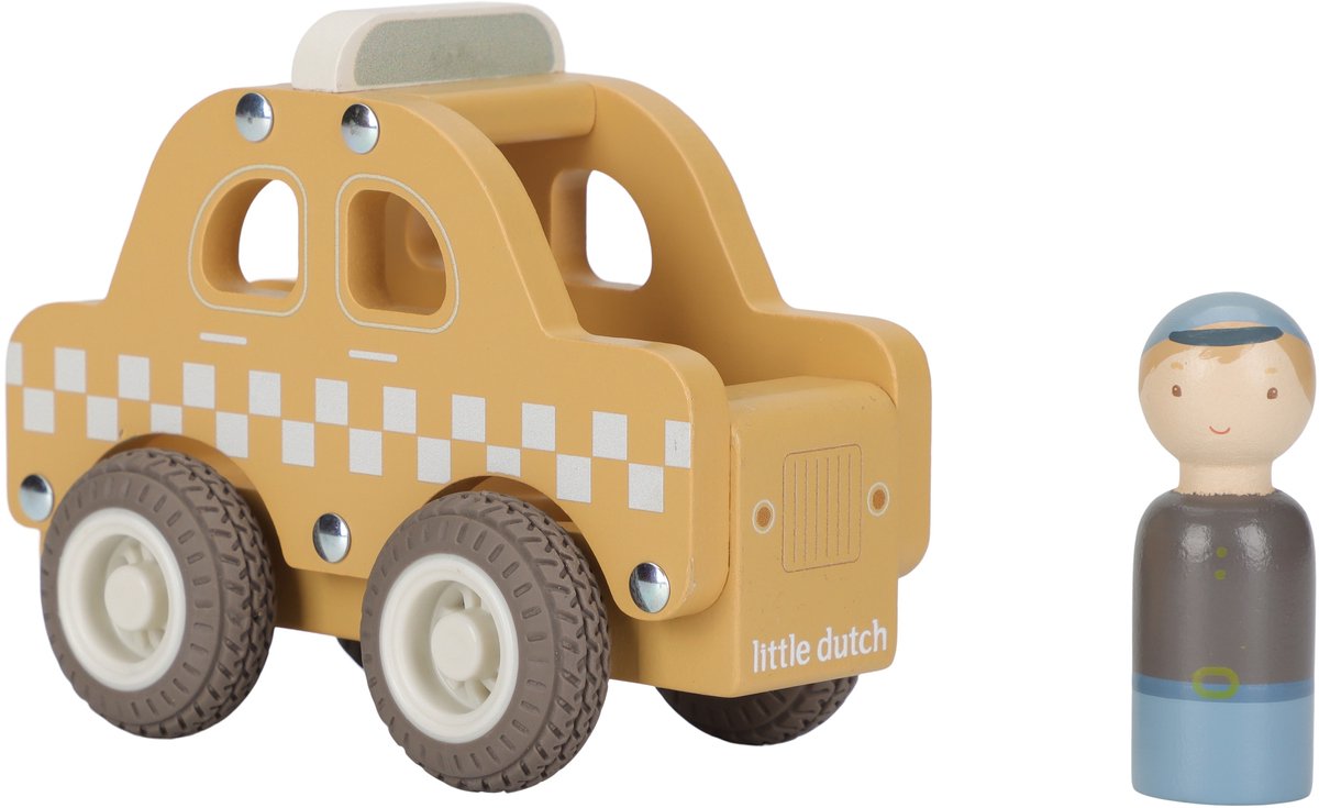 Little Dutch houten taxi speelgoed auto voor kinderen.