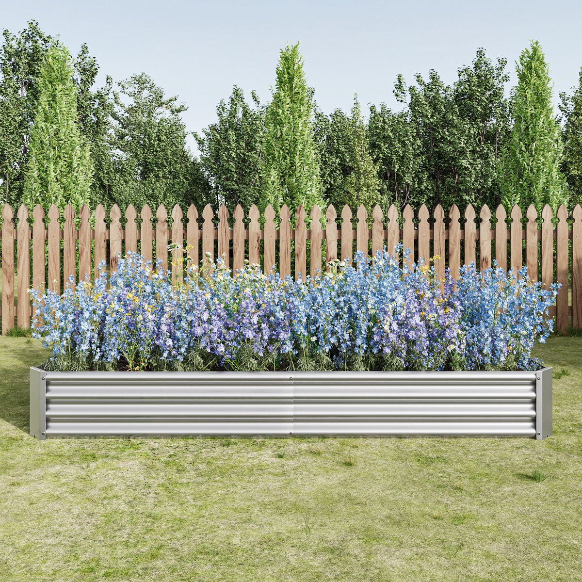 REDOM Verhoogde Plantenbak - Open Bodem - Modern - Tuin en Terras - Metaal - Zilver - 232 × 113,5 × 30 cm