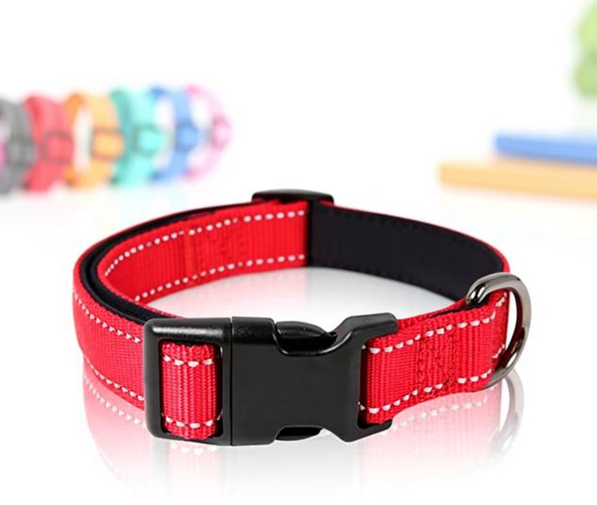 ElleMooi Reflecterende Hondenhalsband, Neopreen Nylon Verstelbaar XS Rood, voor Kleine Middelgrote Grote Honden