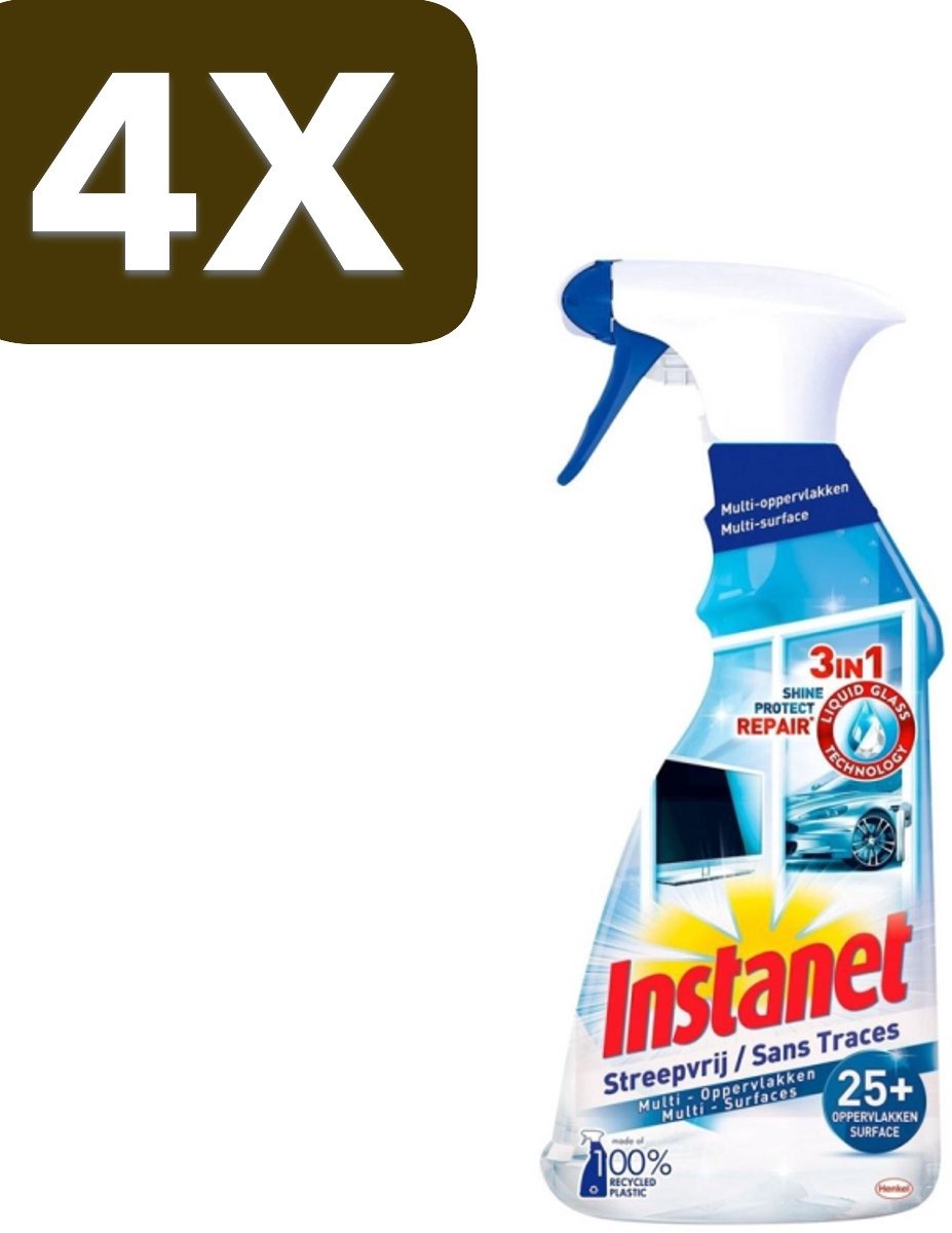 4 x Instanet - Schoonmaakspray - Streepvrij - 3 in 1 - Multi-Oppervlakken - 725 ml - 1 stuk