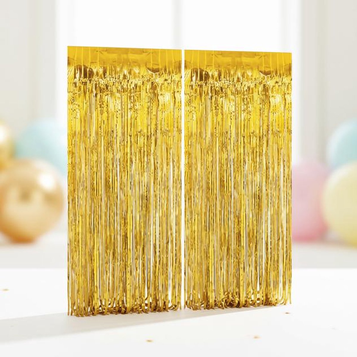 ElleMooi 2 Stuks Folie Gordijnen, Metalen Lametta Achtergrond Ringgordijnen, 1x2 meter, Goud – voor Verjaardag, Bruiloft, Party Decoratie