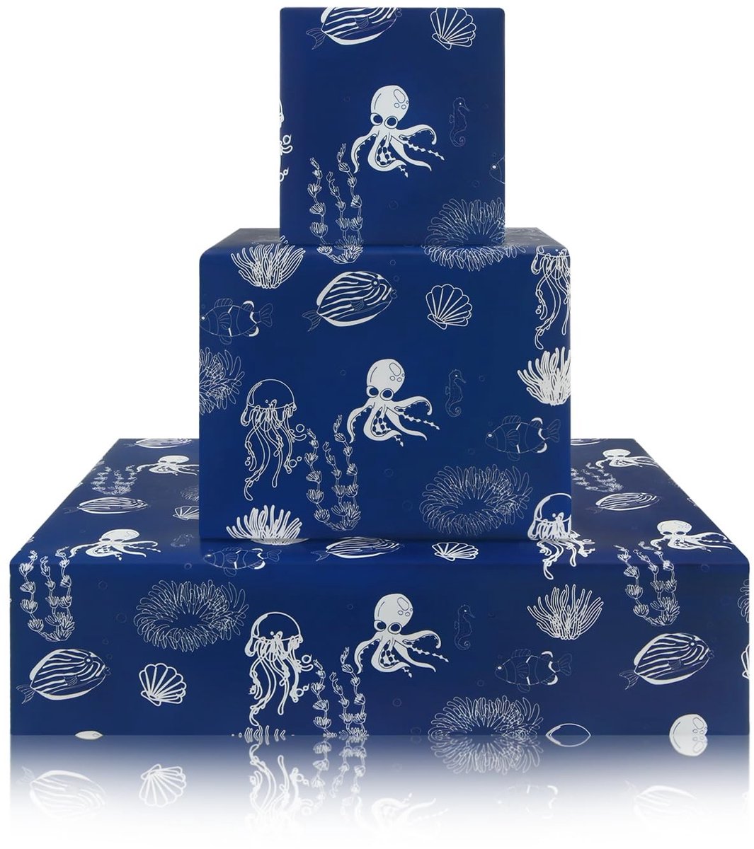 Dailygoods- Inpakpapier Verjaardag - Inpakpapier Baby - Inpakpapier Kinderen - Cadeaupapier - Oceaanwezens - 4 Vellen 70x50cm