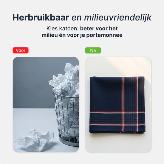 Vergelijking: een prullenbak vol met proppen papier naast een nette geblokte zakdoek.