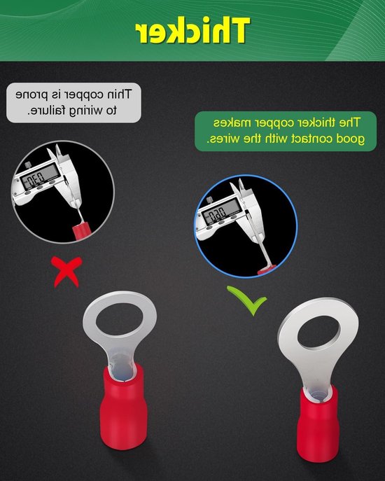 Pack van 20 Ringklemmen, 0.5 - 1.5 mm², M6 Gatdiameter, Gedeeltelijk Geïsoleerd, PVC Kabelogen van Rood Verzinkt Koper voor Elektrische Verbindingen — afbeelding 4
