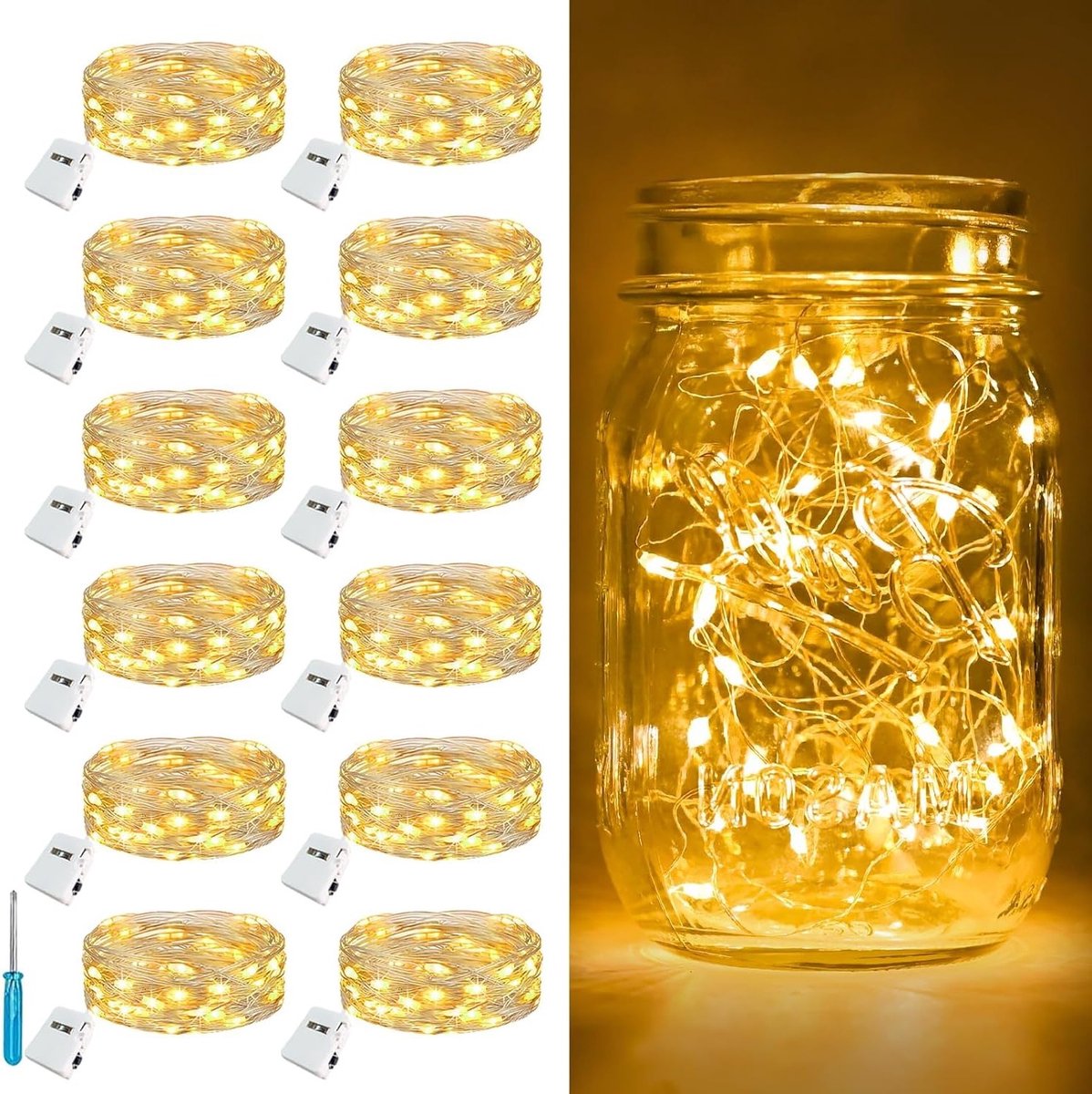 12 Stuks 3 Modi LED Sfeerverlichting op Batterij, 2 m 20 Mini Fairy Lights voor Feest, Kerst, DIY en Bruiloft Decoratie (Warm Wit)