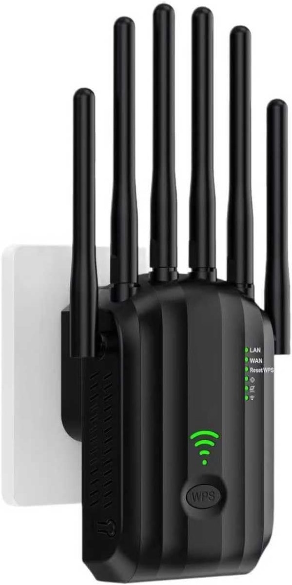 WiFi-signaalversterker voor thuis – bereik tot ca. 930 m² en ondersteuning voor meer dan 88 apparaten – nieuwe, 6x snellere draadloze WiFi-repeater met Ethernet-poort – compatibel met alle routers (zwart)