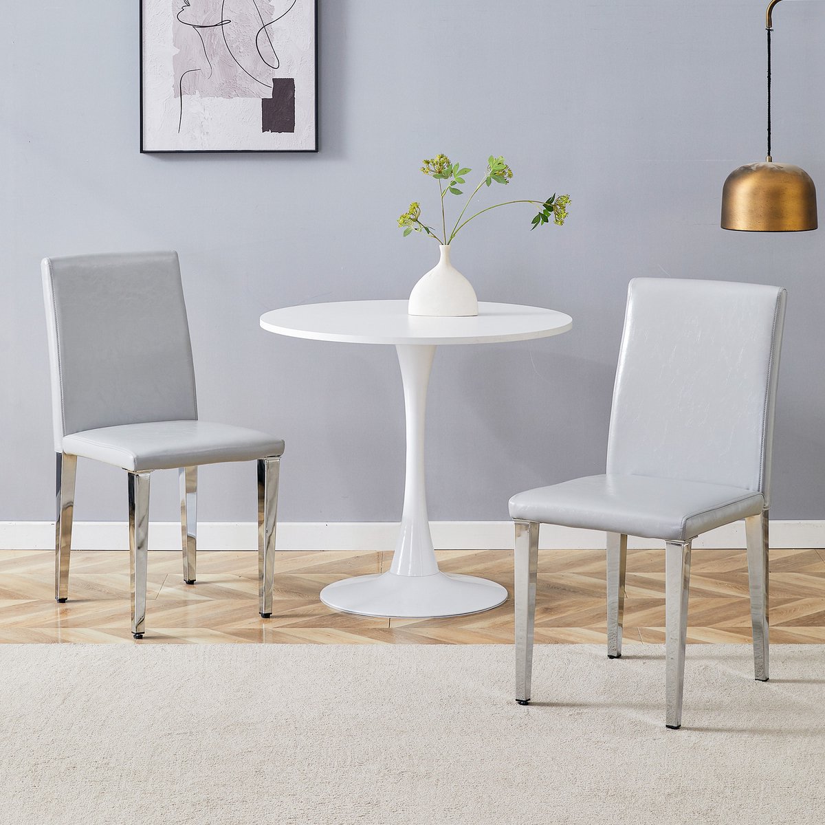 REDOM Eetkamerstoelen Set Van 2 - Ergonomische Rugleuning - Minimalistische Stijl - Eetkamer - Metaal En PU - Lichtgrijs Zilver Lichtgrijs, zilver