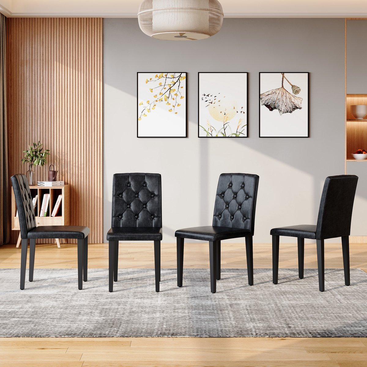 REDOM Eetkamerstoelen Set Van 4 - Gestoffeerd Met Rugleuning - Modern - Voor Eethoek - Metaal En Kunstleer - Zwart