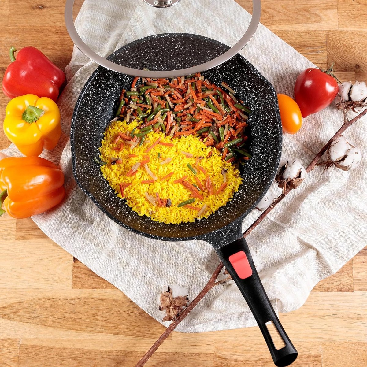 Wok Pan - Roerbak Pan - Aziatisch Koken - Afneembaar Handvat - 28 cm - Zwart