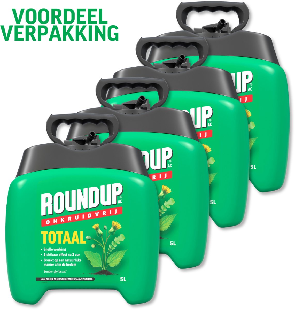 Roundup Totaal Onkruidvrij Kant en Klaar Spray incl. Drukspuit - 4 x 5L voor 200m2 - Onkruidverdelger - Onkruidverwijderaars zonder glyfosaat