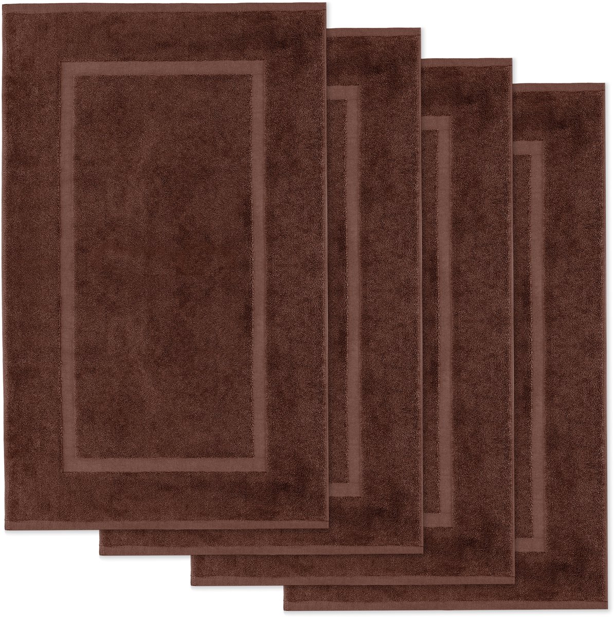 Lavea® Set van 4 Badmatten 50x80 cm Zacht en Absorberend – 100% Katoen, Wasbare Badkamermatten – Ideaal als Douche- of Badmat - Koffiebruin